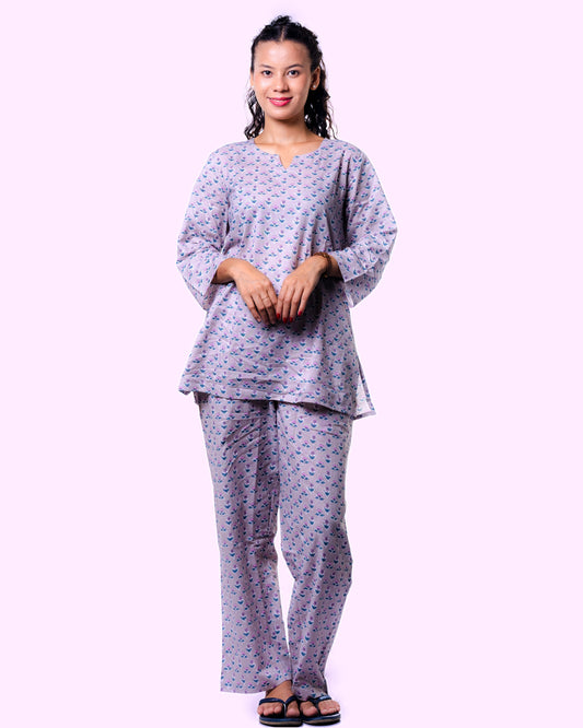 Sky Blue Mufti Print Night Suit for women