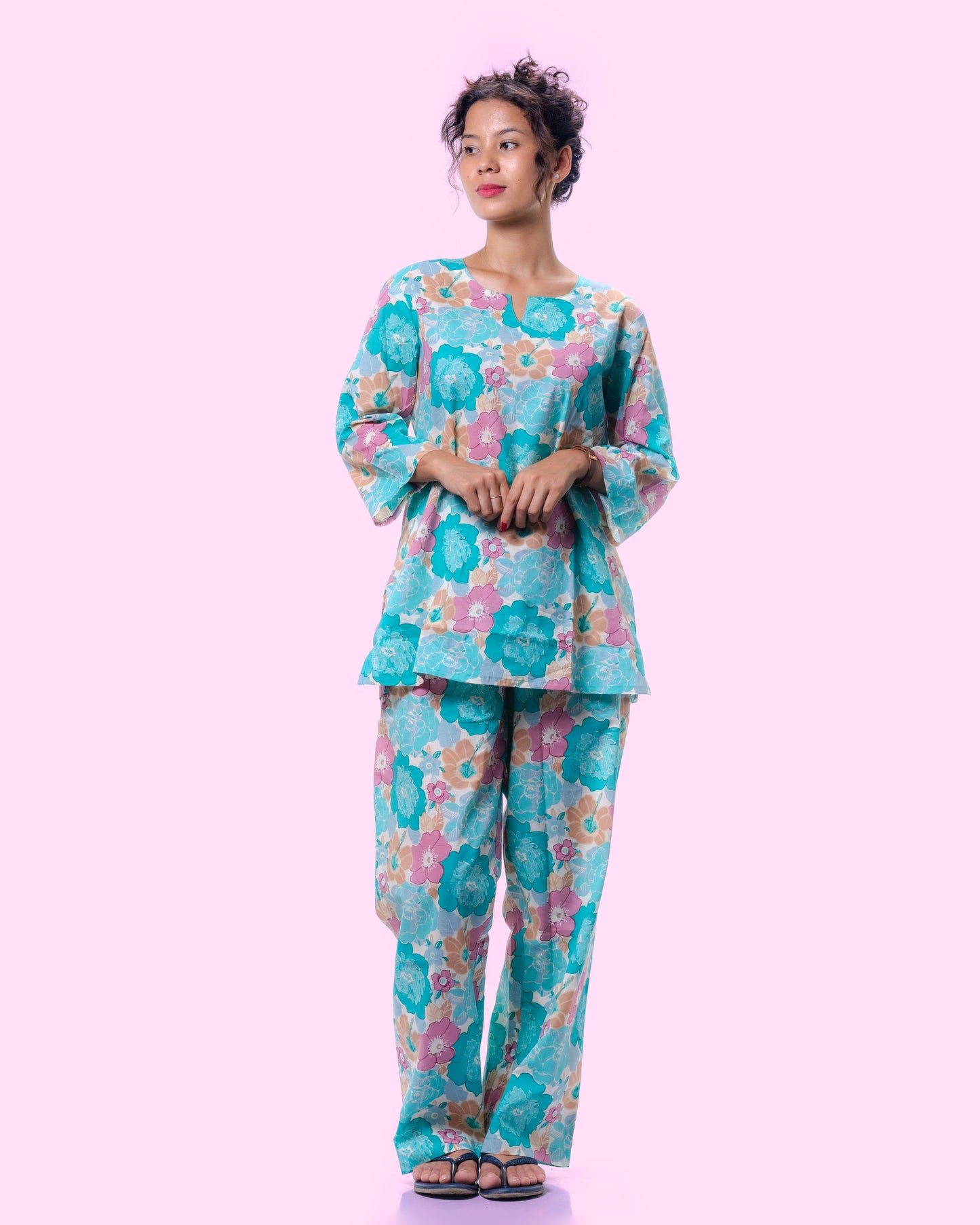 Aqua Floral Night Suit for women