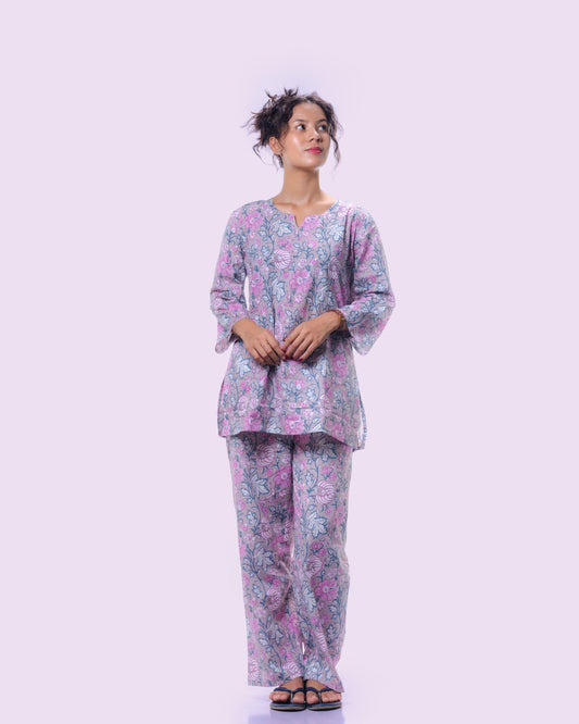 Floral Cotton Night Suit Set for Women