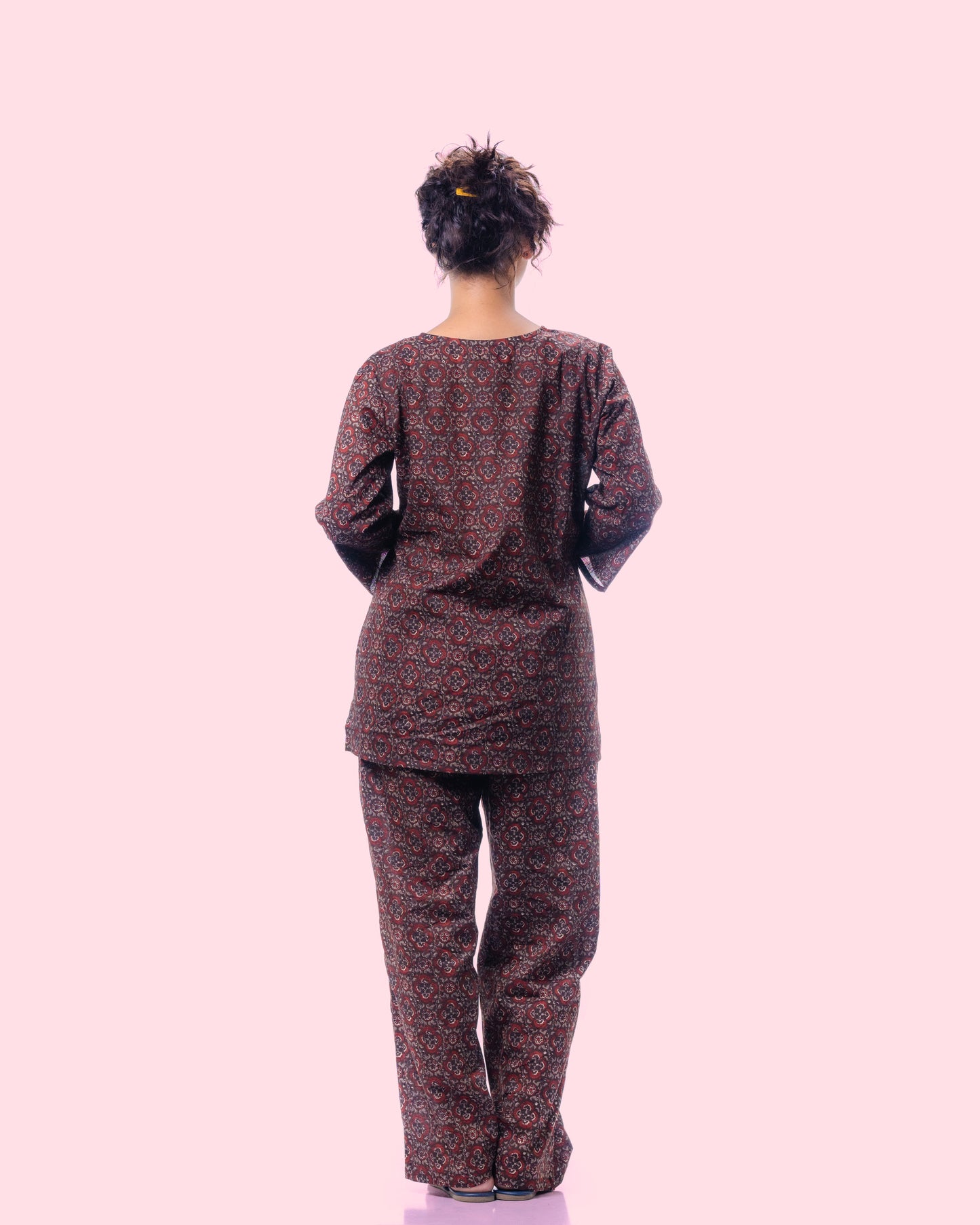 Elegant Brown Floral Night Suit