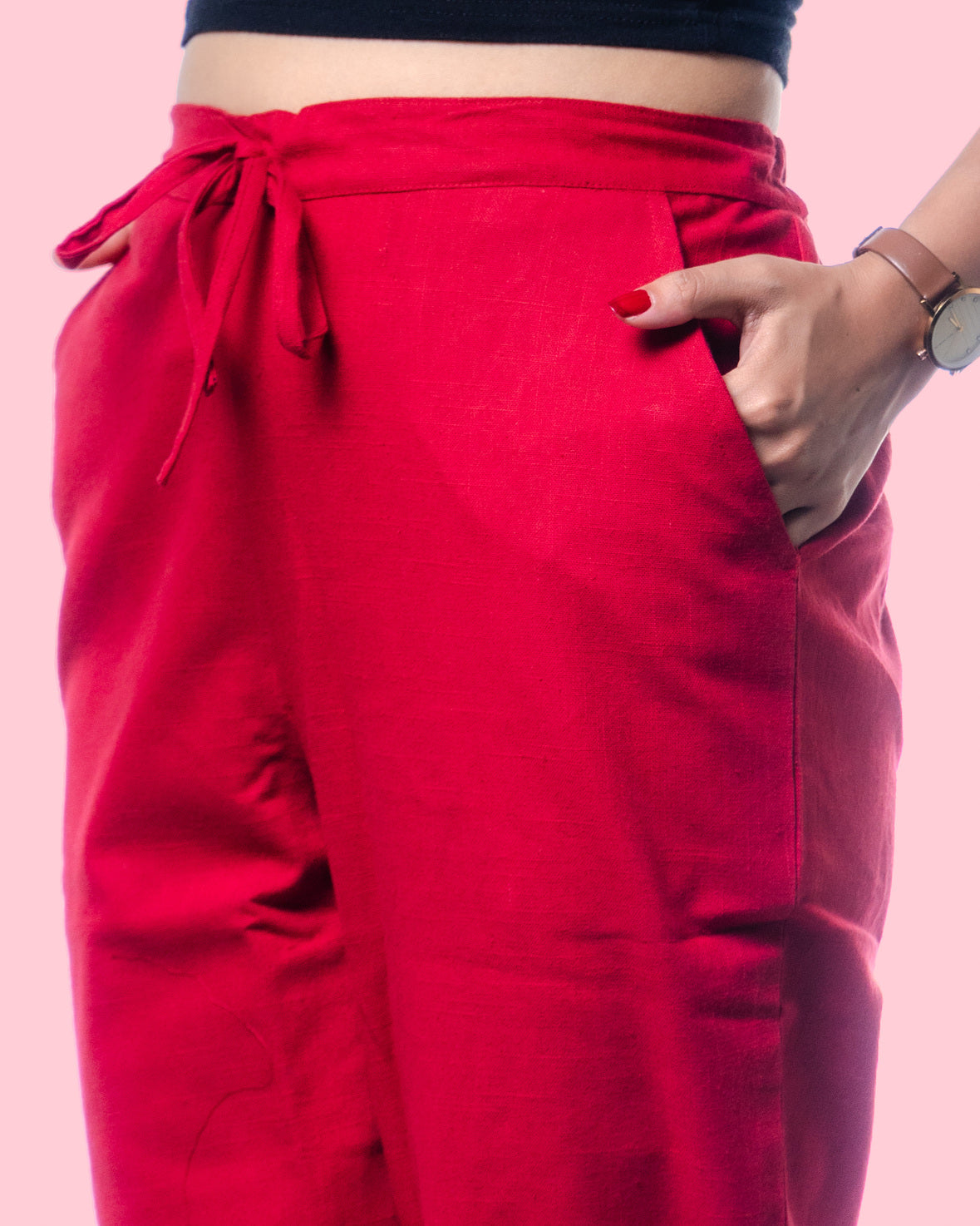 Women Red Khadi Pant