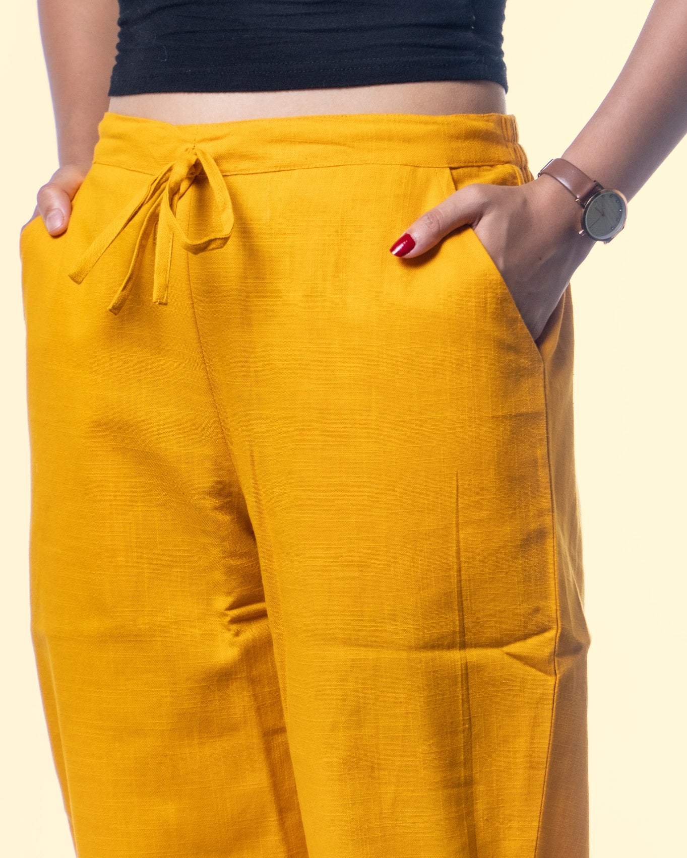 Women mustard-yellow  Khadi Pant