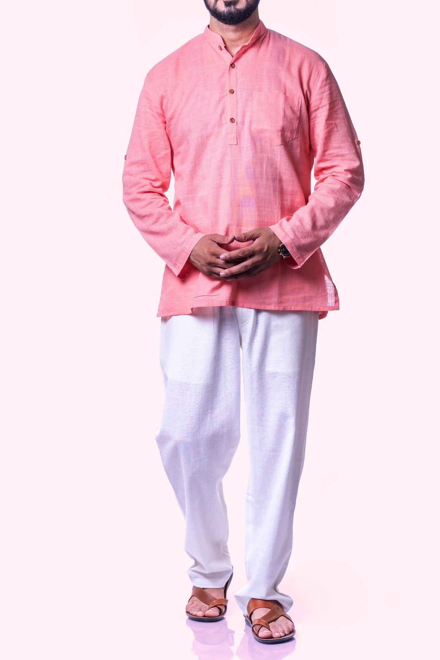 Peach Cotton Kurta for Men