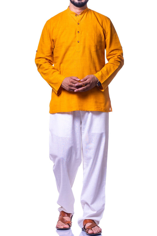 Traditional Yellow Cotton Kurta for Men