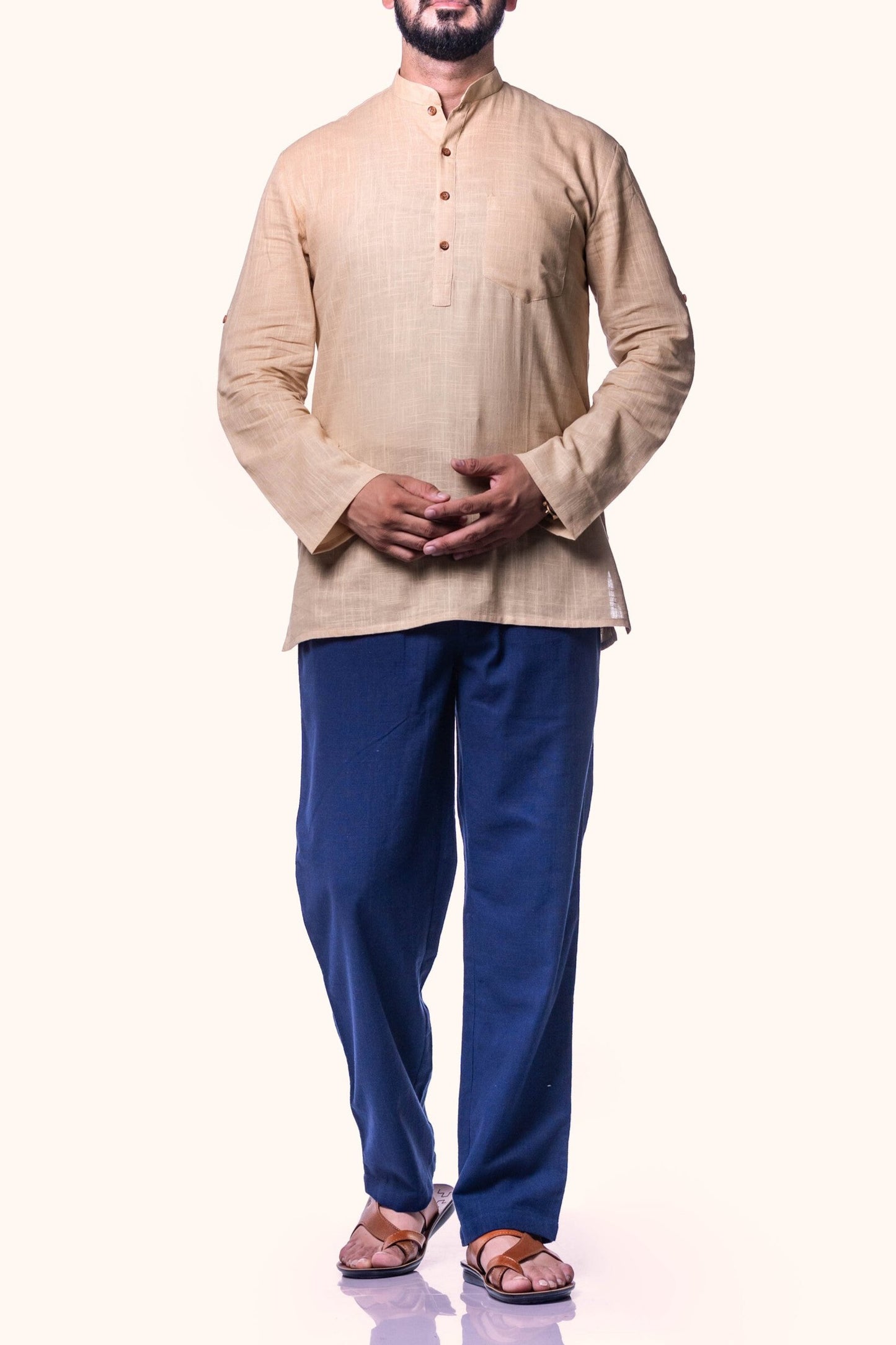 Beige-Men's Short Khadi Kurta – Traditional Style