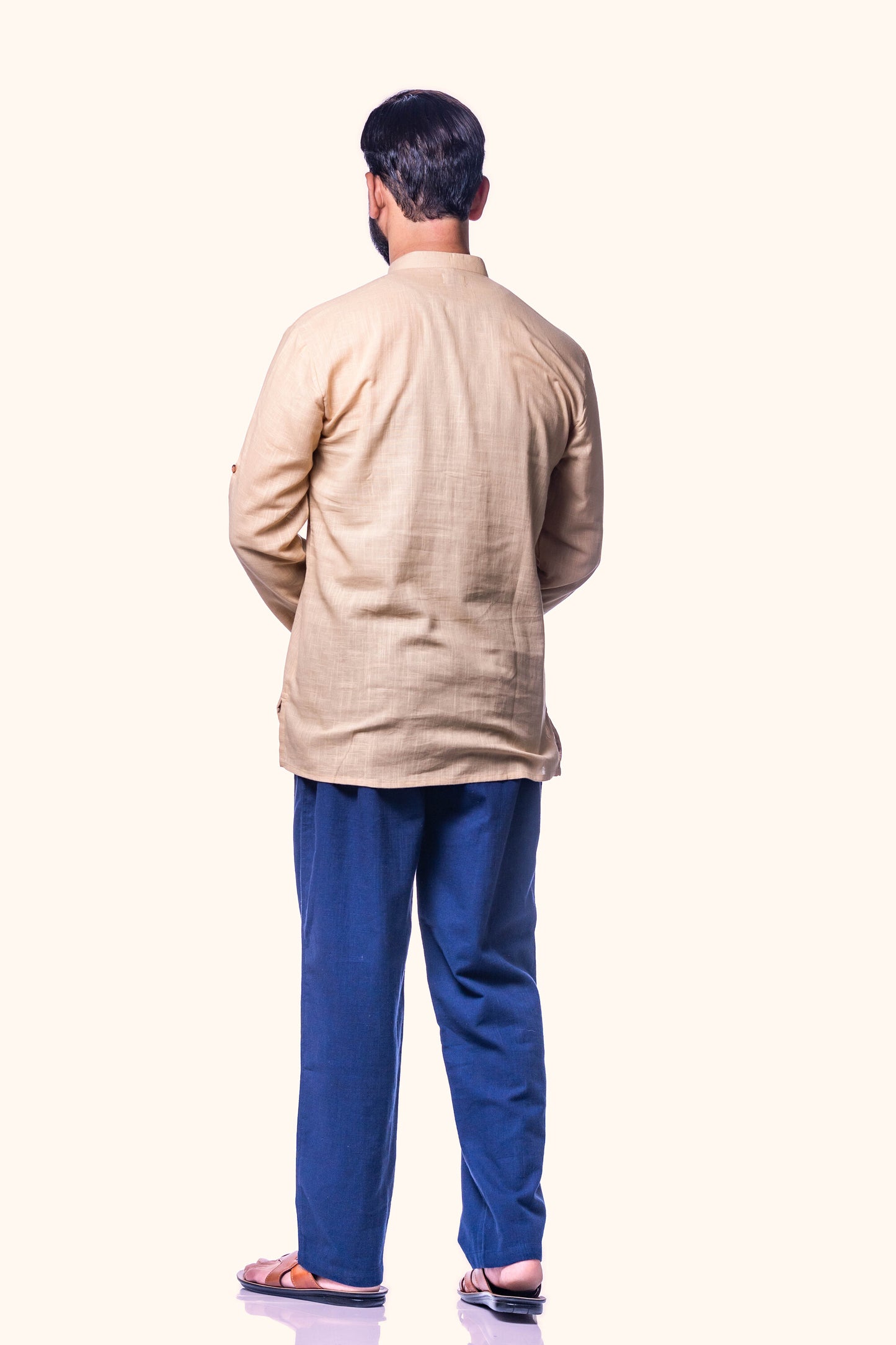 Beige-Men's Short Khadi Kurta – Traditional Style