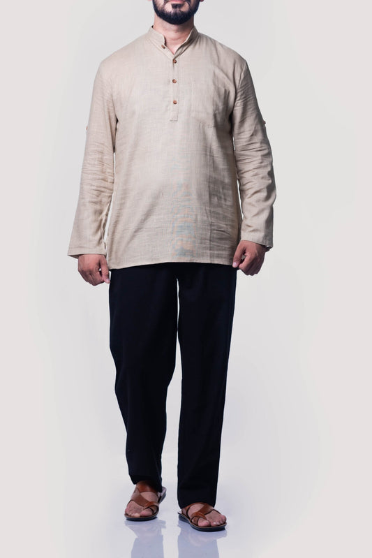 Sage-Green Men's Short Khadi Kurta