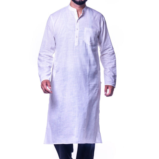 Men's White Long Khadi Kurta