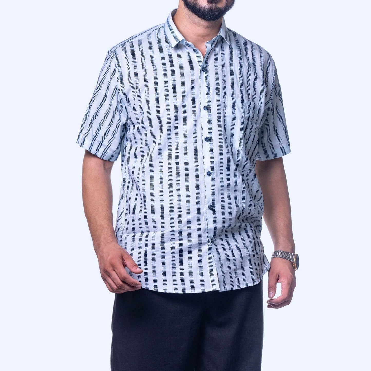 Men's Striped Short-Sleeve Cotton Shirt