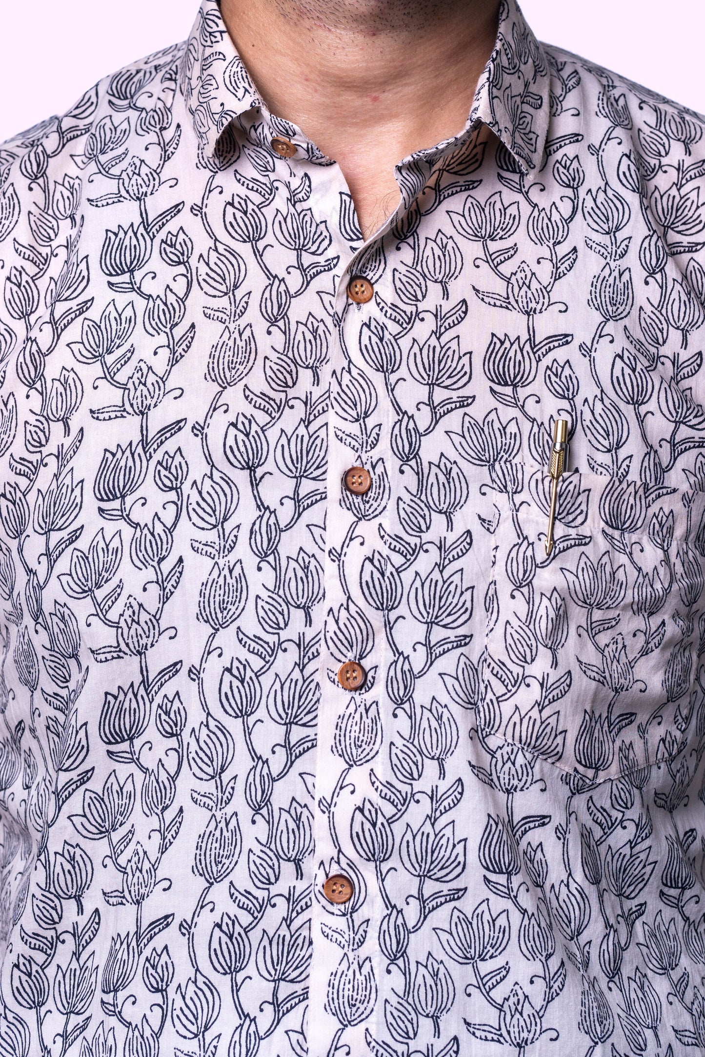 Hand-Block Printed Men's Cotton Shirt flower print