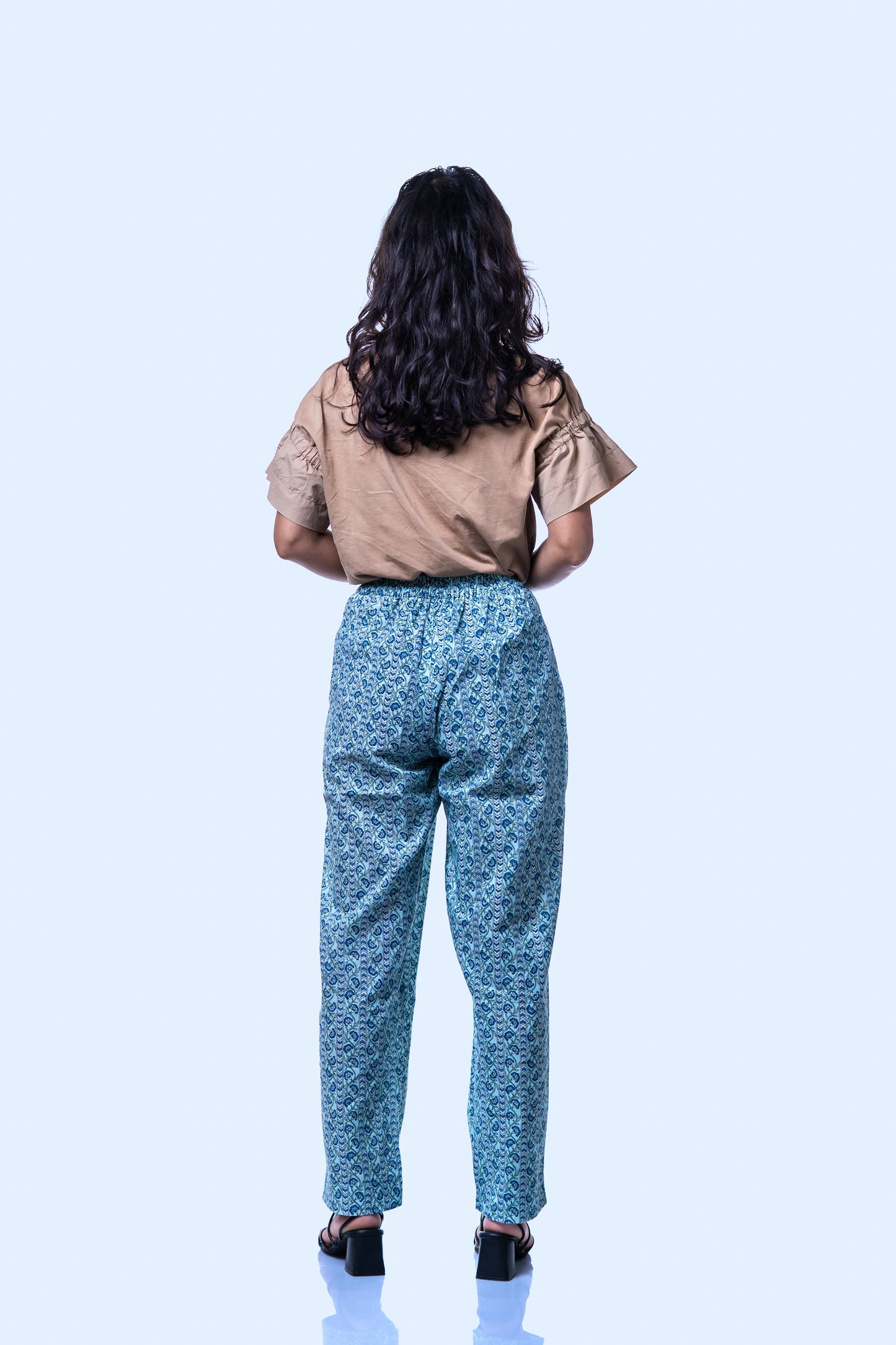 Blue Printed Wide-Leg Pants