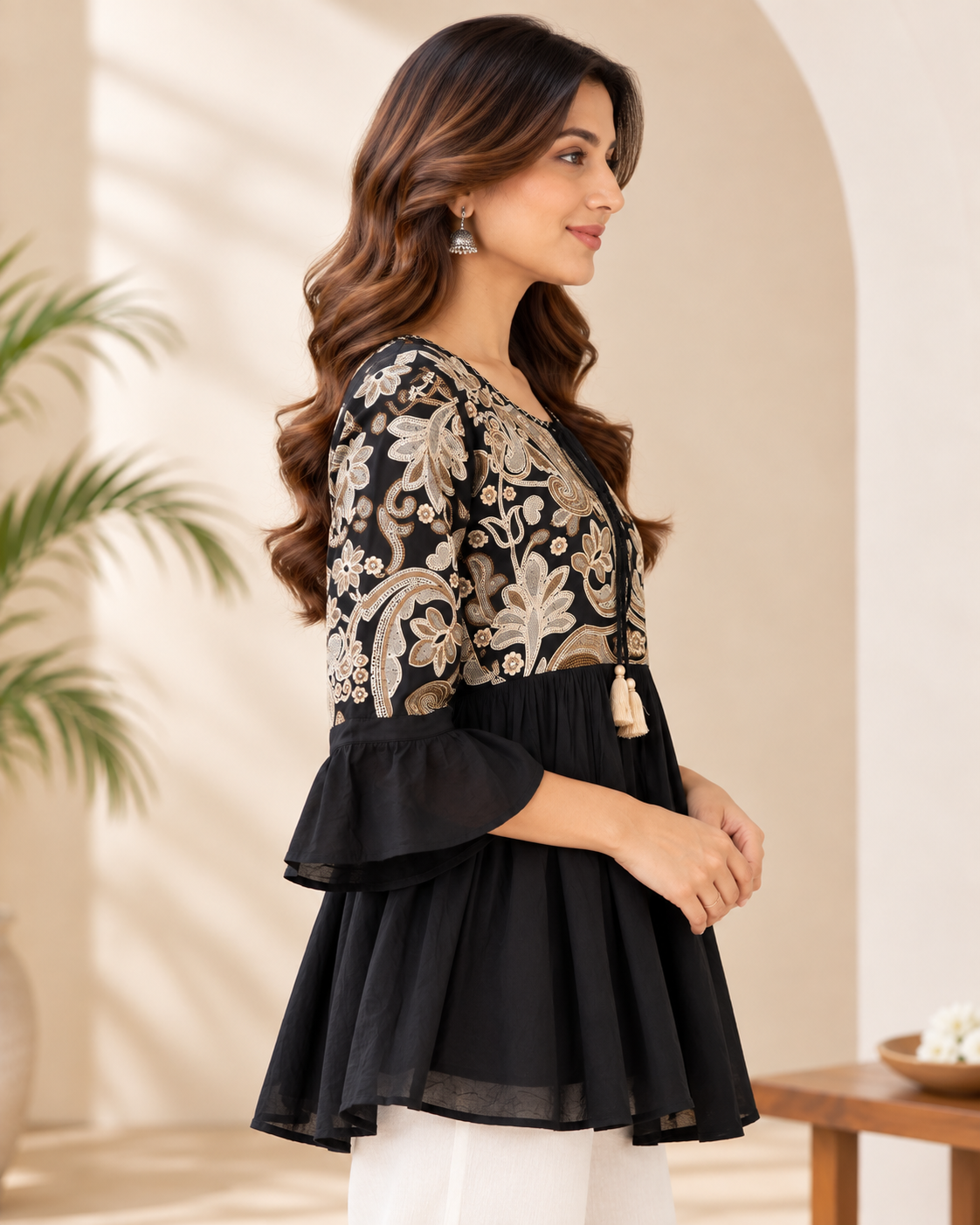 Natural Fab Women’s Black Short Kurti Top | Everyday Ethnic Casual Wear for Women