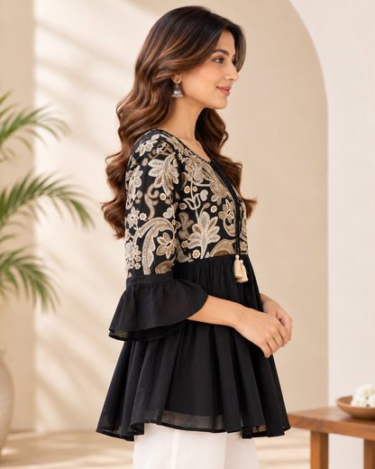 Natural Fab Women’s Black Short Kurti Top | Everyday Ethnic Casual Wear for Women
