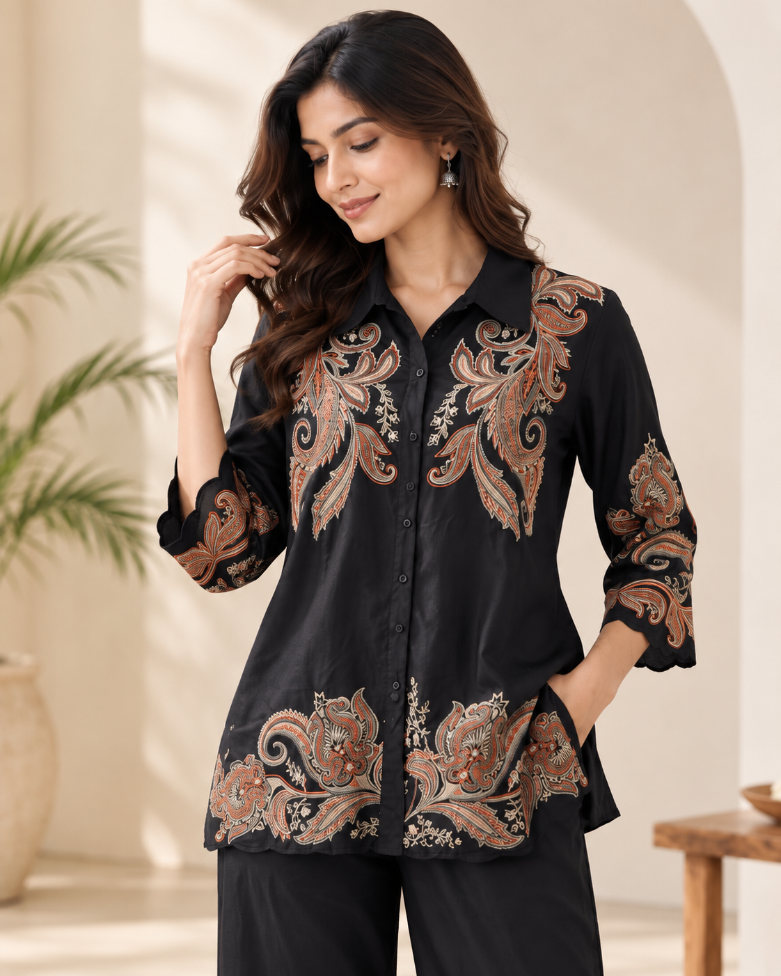 Natural Fab Women’s Black Co-Ord Set | Two-Piece Ethnic Casual Outfit for Everyday Wear