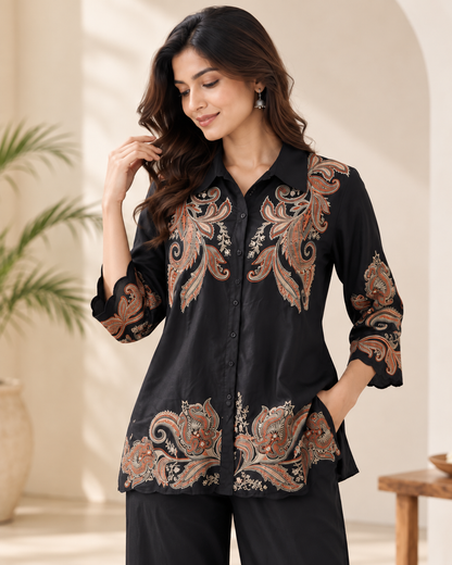Natural Fab Women’s Black Co-Ord Set | Two-Piece Ethnic Casual Outfit for Everyday Wear