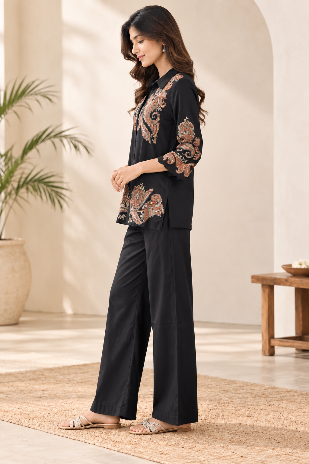 Natural Fab Women’s Black Co-Ord Set | Two-Piece Ethnic Casual Outfit for Everyday Wear