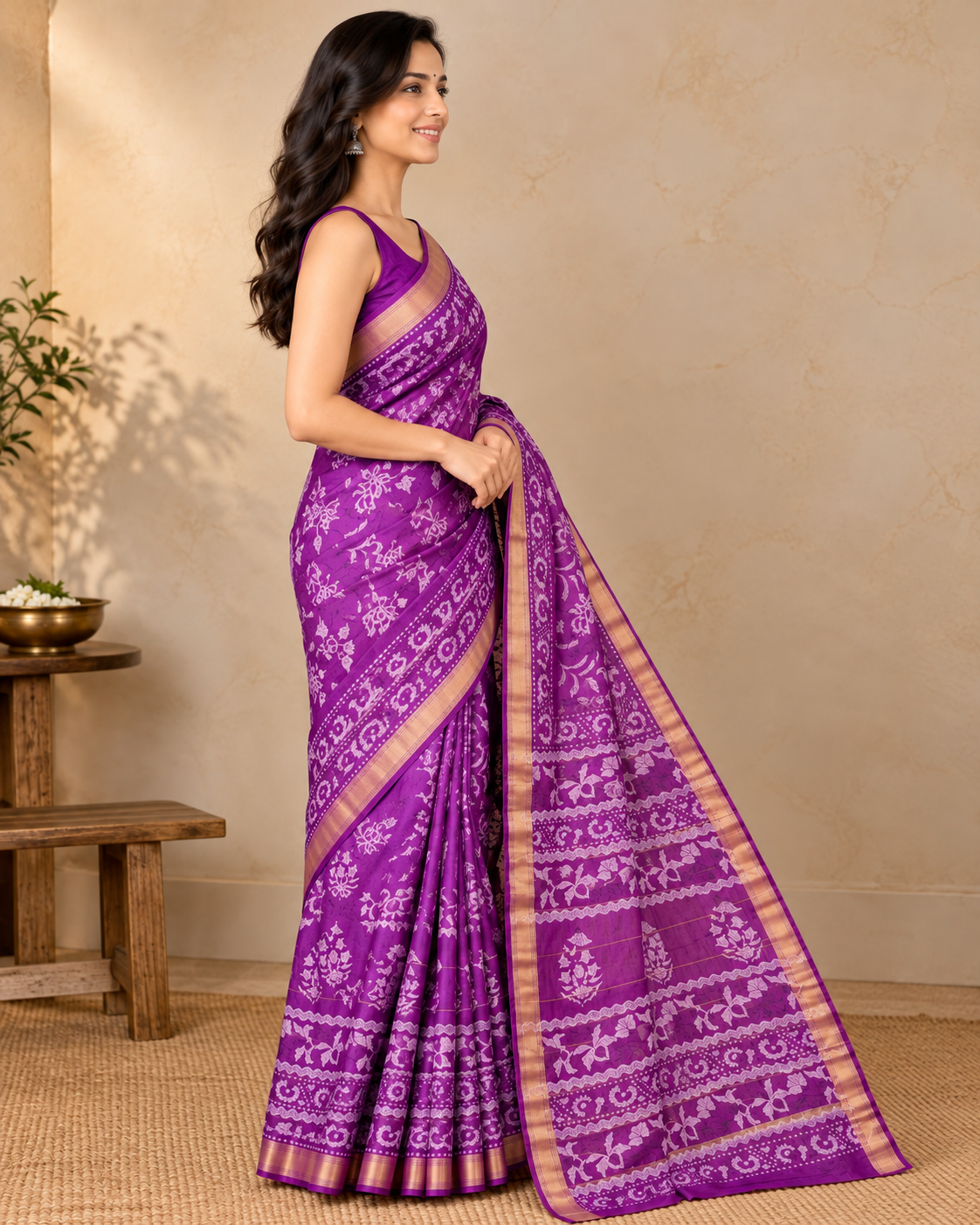 Natural Fab Maheshwari Silk Hand Block Printed Saree with Blouse | 6.30 Metres