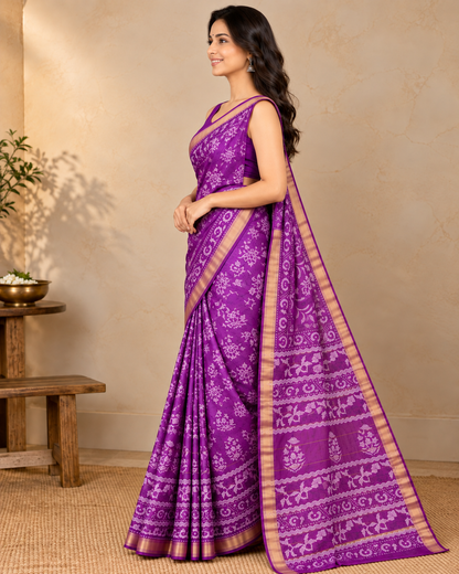 Natural Fab Maheshwari Silk Hand Block Printed Saree with Blouse | 6.30 Metres