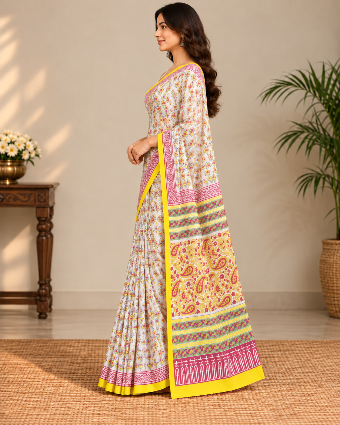 Natural Fab Mal Mal Cotton Hand Block Printed Saree with Blouse | 6.30 m