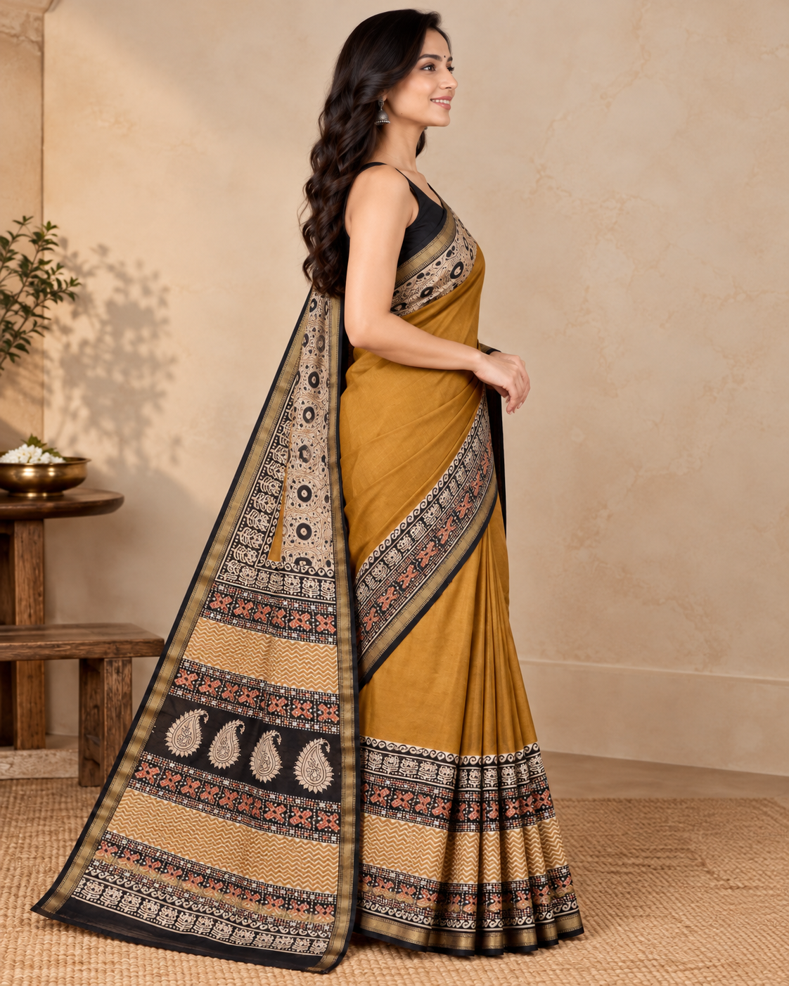 Natural Fab Maheshwari Silk Hand Block Printed Saree with Blouse | 6.30 Metres