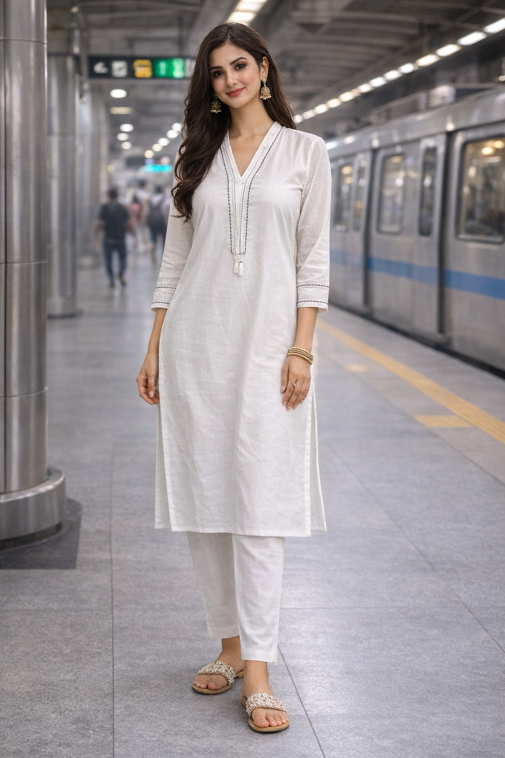 Women’s White Khadi Cotton Kurti | Minimal Embroidered Straight Kurta | Breathable Summer Ethnic Wear | Natural Fab