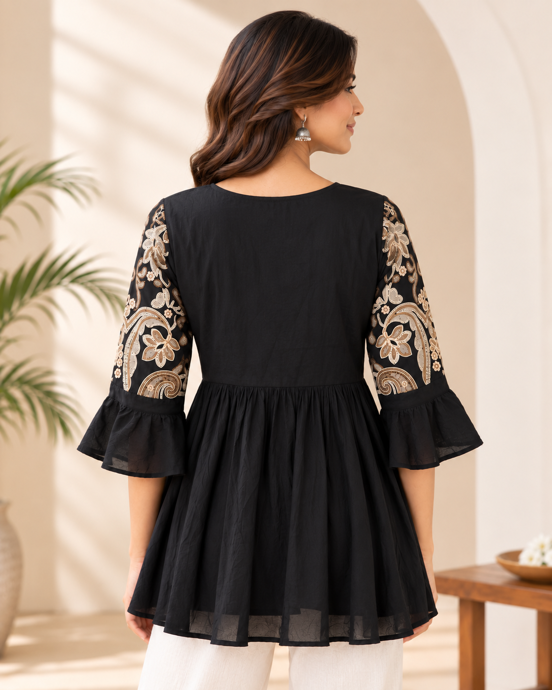 Natural Fab Women’s Black Short Kurti Top | Everyday Ethnic Casual Wear for Women
