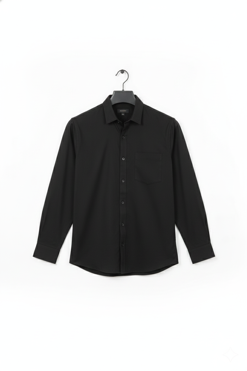 Men’s Solid Black Cotton Shirt | Premium Classic Formal Shirt | Natural Fab