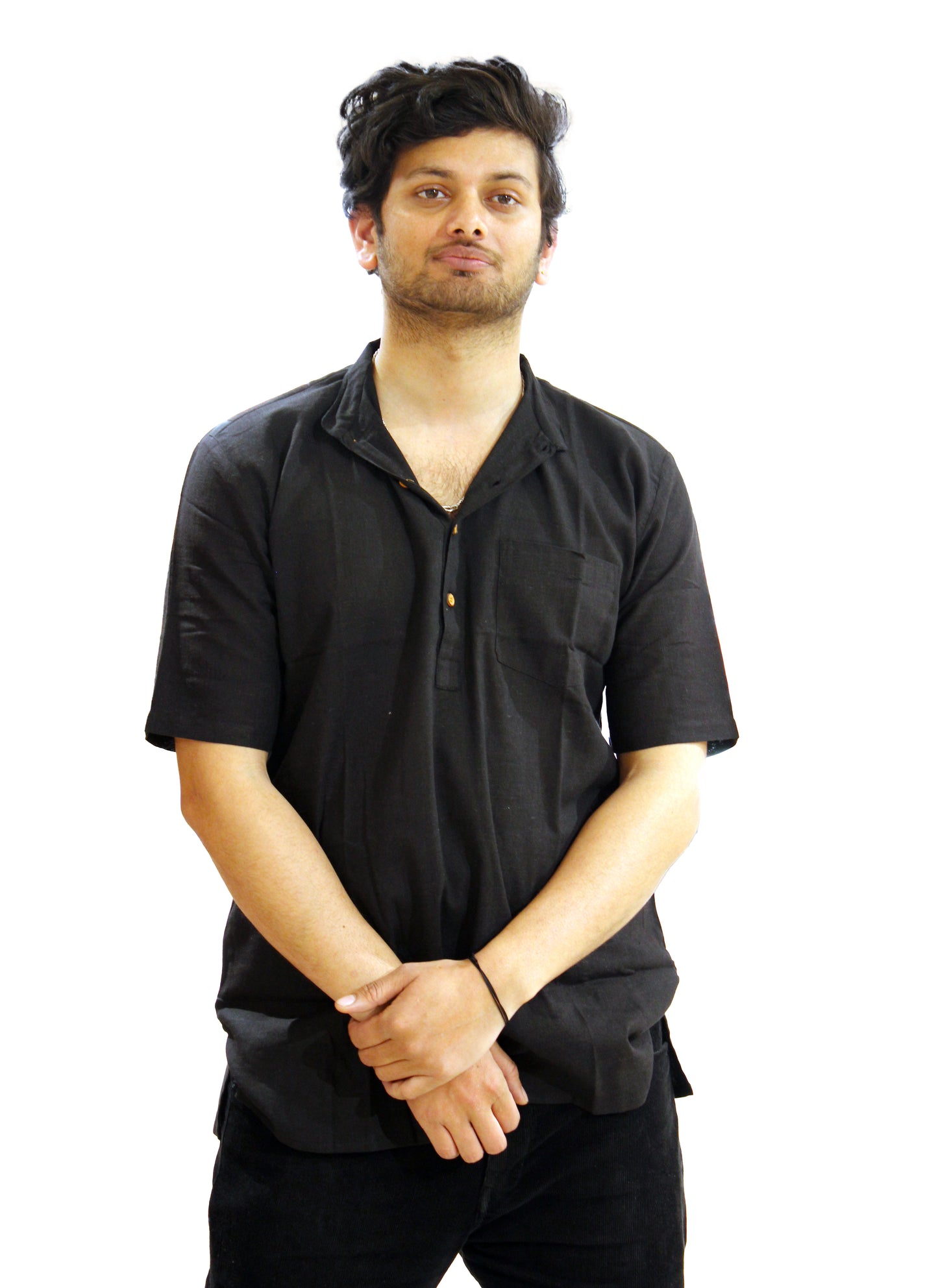 Men's Black Khadi Short Kurta