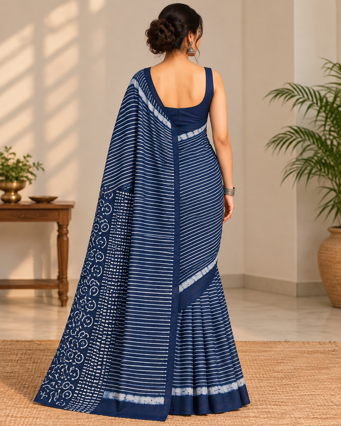Natural Fab Mal Mal Cotton Hand Block Printed Saree with Blouse | 6.30 m