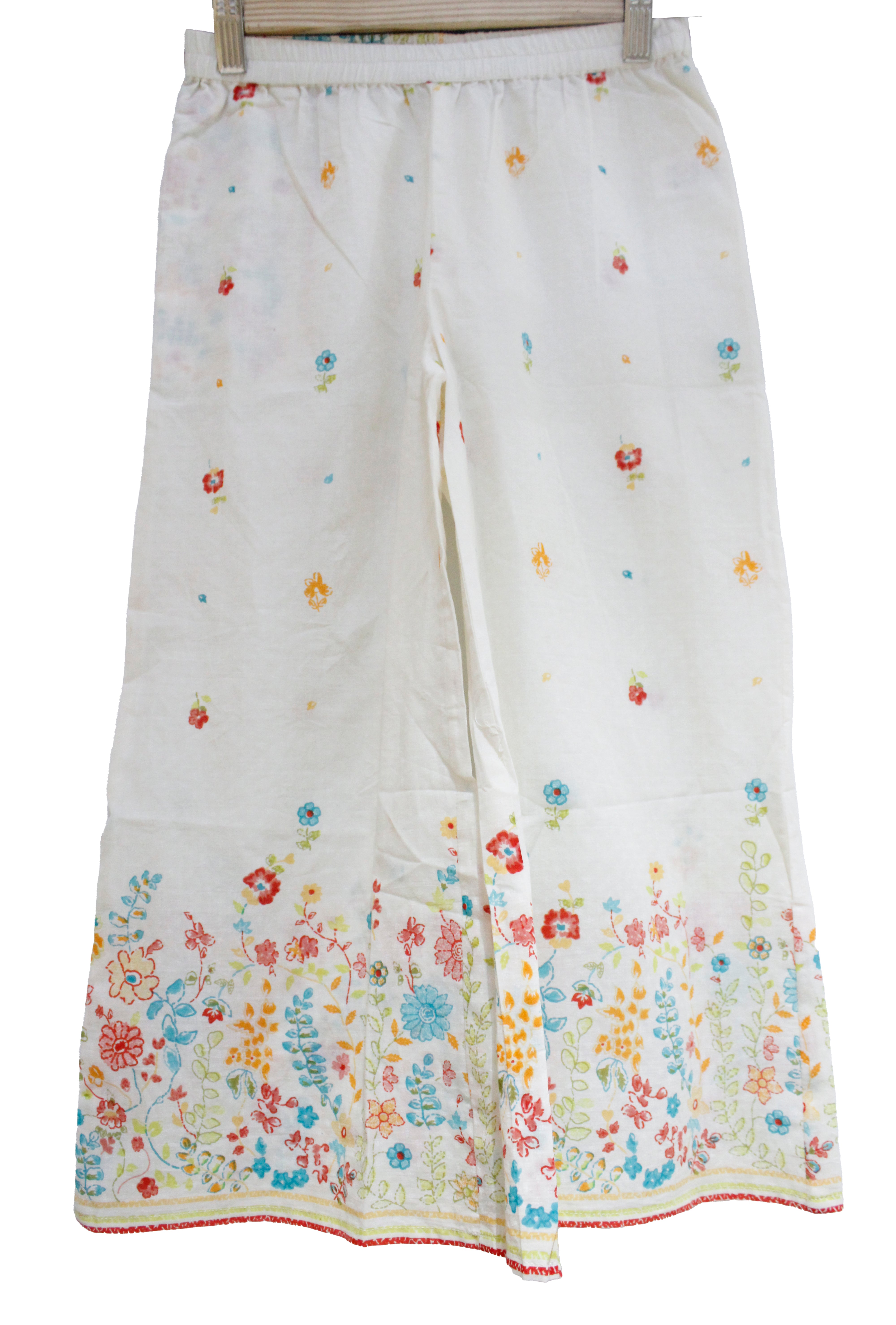 Chic Creamy Delight: Kids' Kurti Set with Dupatta, Pant, Neck Embroidery, and Floral Print