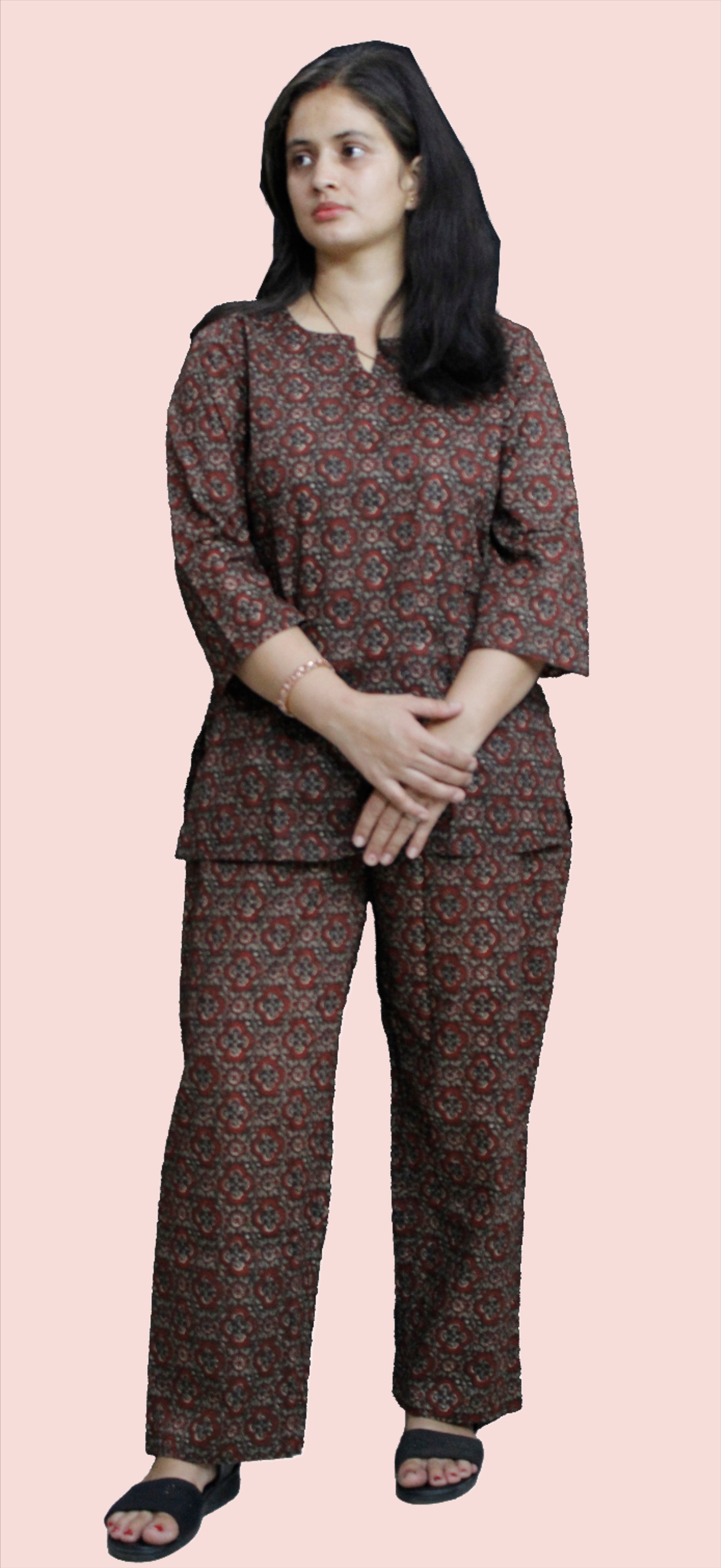 Elegant Brown Floral Night Suit: Embrace Comfort and Style