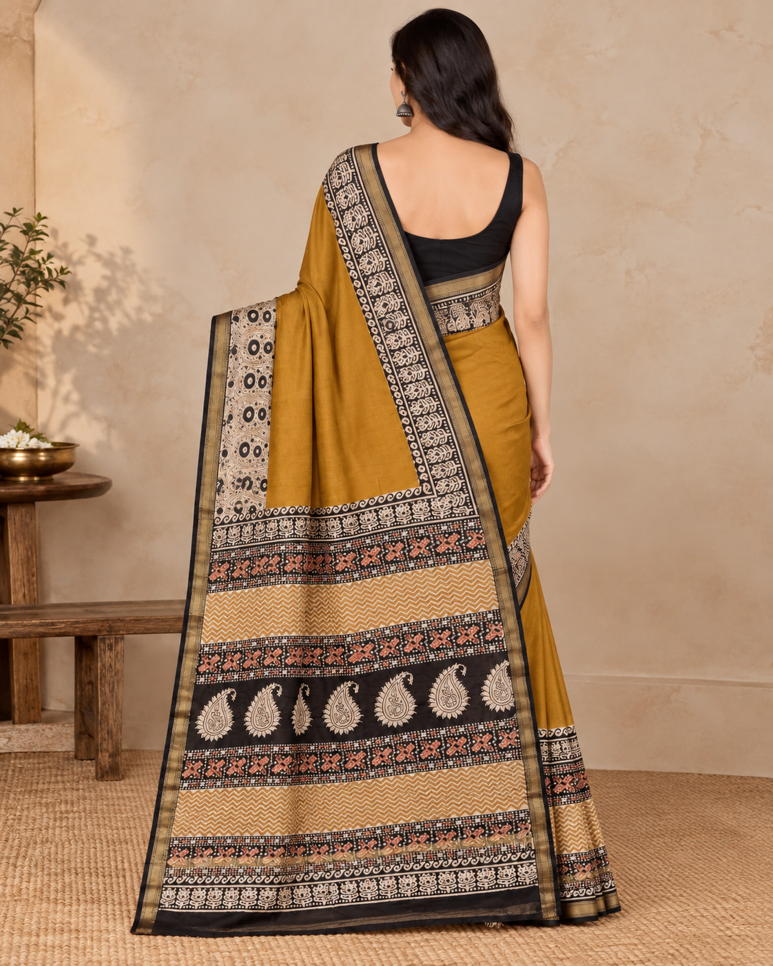 Natural Fab Maheshwari Silk Hand Block Printed Saree with Blouse | 6.30 Metres