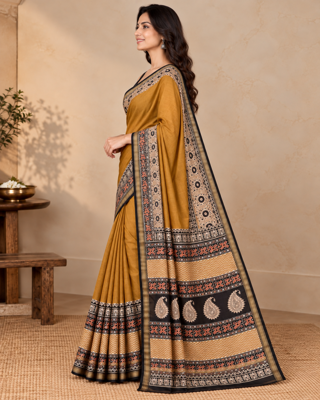 Natural Fab Maheshwari Silk Hand Block Printed Saree with Blouse | 6.30 Metres
