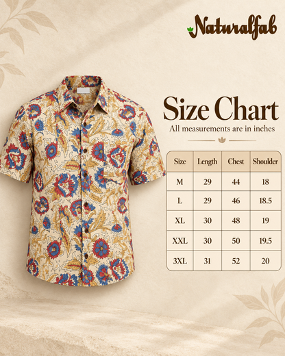 Men’s 100% Pure Cotton Hand Block Printed Half Sleeve Shirt | Multicolour Floral Casual Shirt