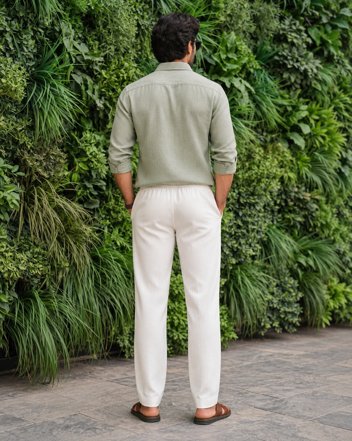Men’s Cotton Linen Blend White Pants | Relaxed Fit Drawstring Casual Trousers with Pockets