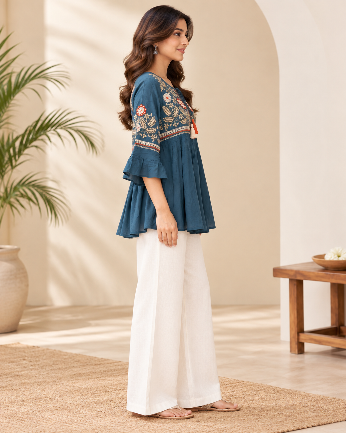 Natural Fab Women’s Blue Short Kurti Top | Everyday Ethnic Casual Wear for Women