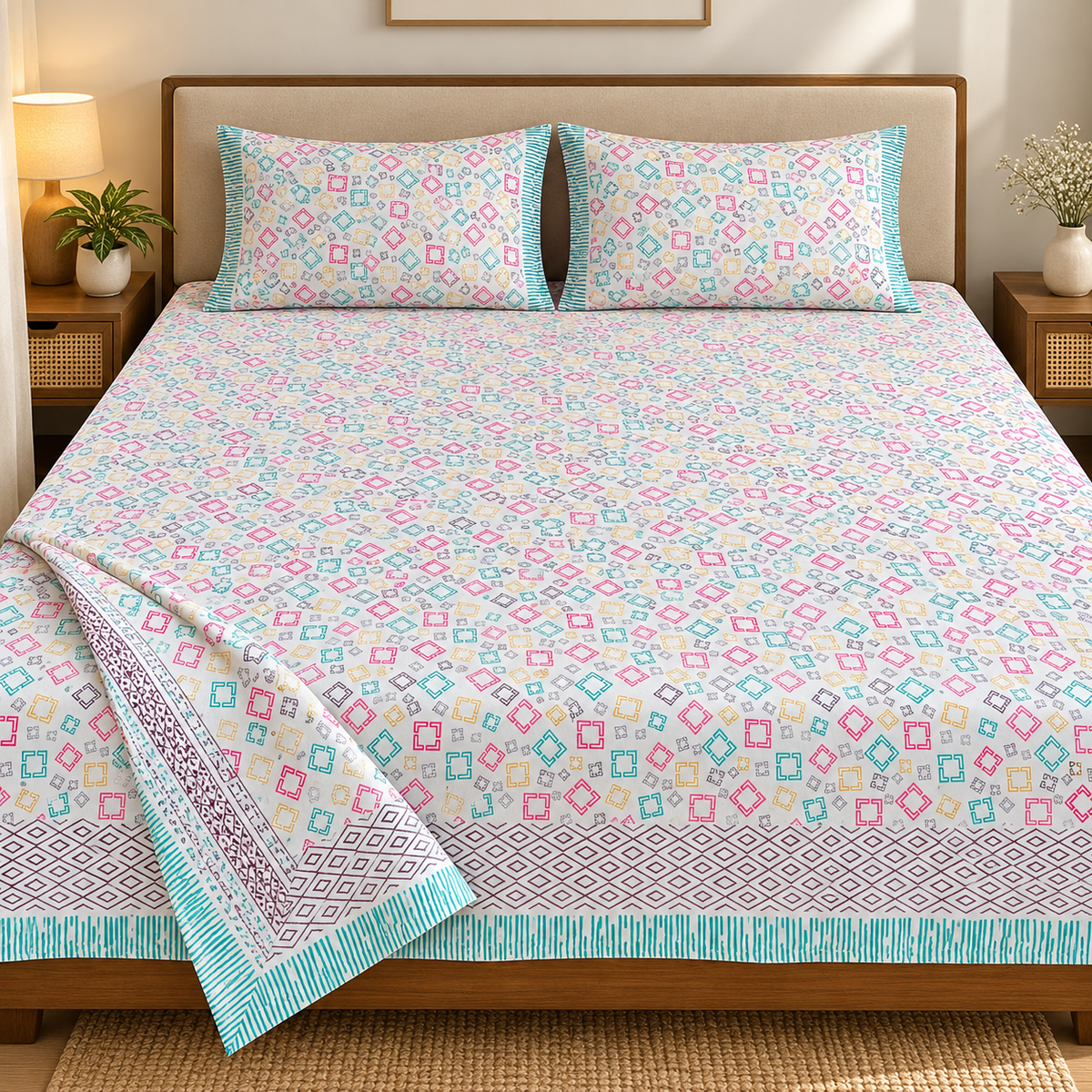 Natural Fab Hand Block Printed Bedsheet 100 x 108