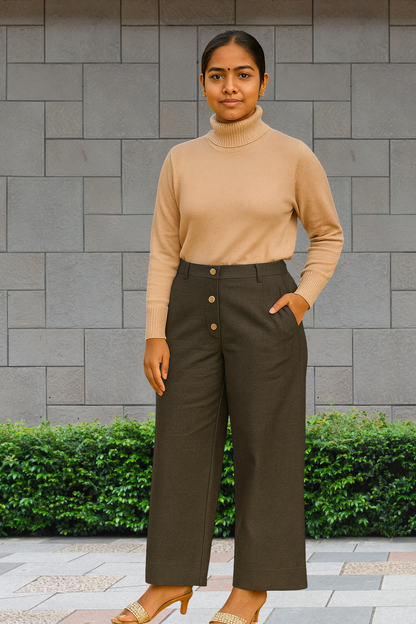 Women’s Grey Khadi Palazzo Pants – High Waist Wide-Leg Trousers | Handwoven Cotton