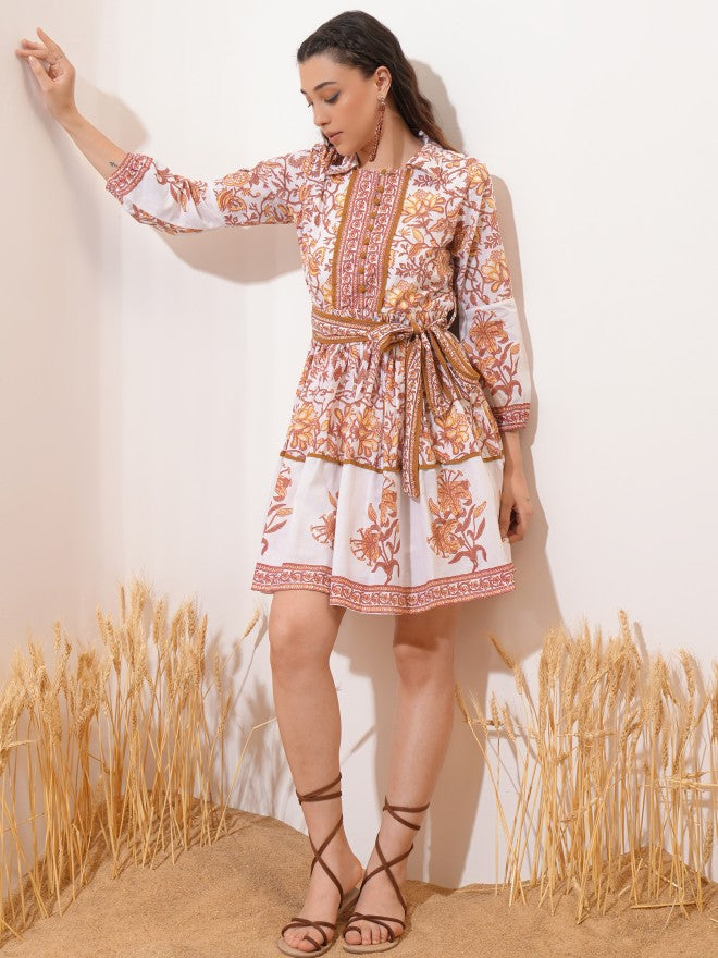 Elegant Floral Belted Mini Dress