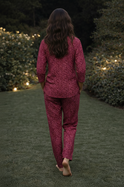 Women’s Pure Cotton Night Suit Set | Soft Breathable Printed Sleepwear | Relaxed Fit Top & Pajama Set | Comfortable Lounge & Nightwear