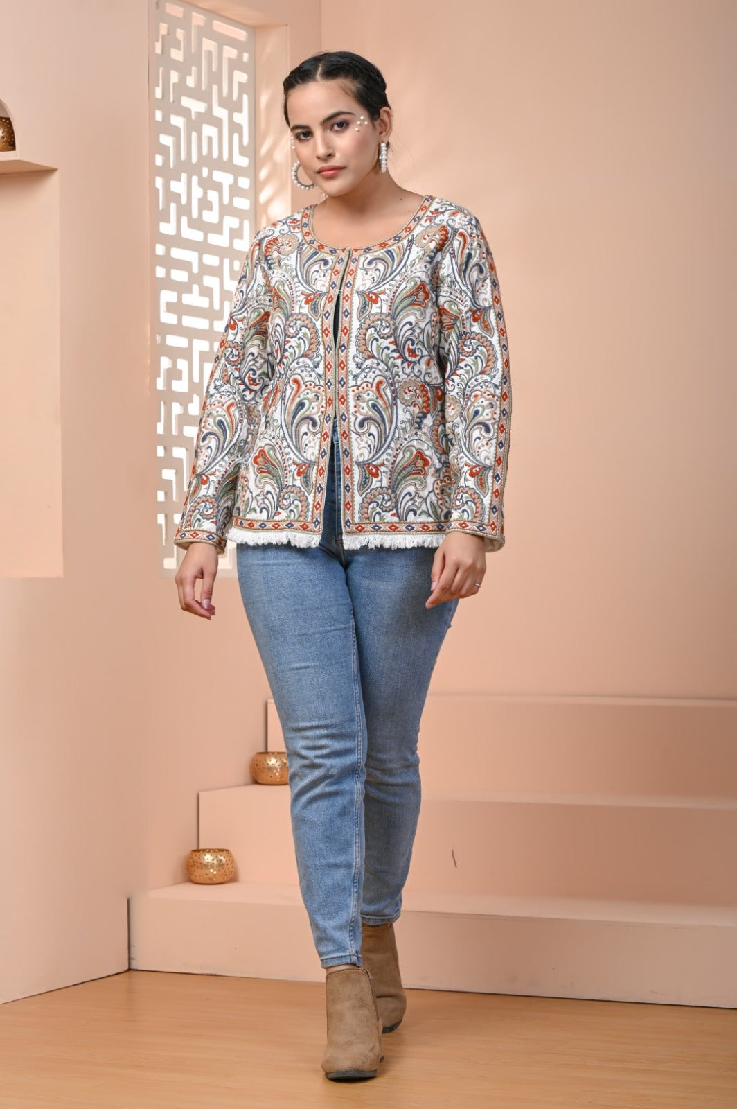 Multi-Color Embroidery Parsi Gara Work Jacket