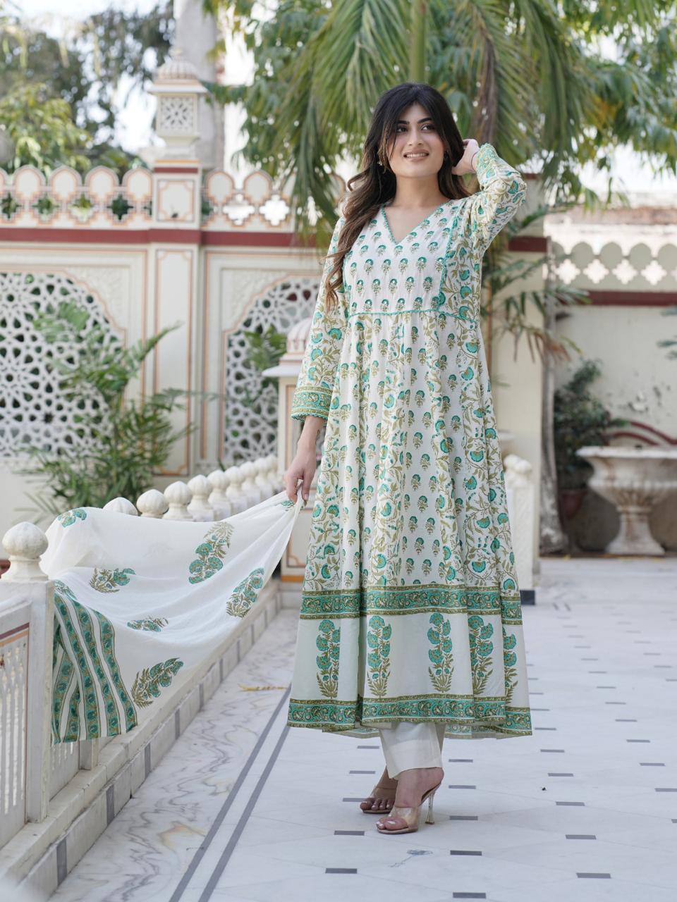 Kurti Set with Aqua Accents and FLOWER Charm