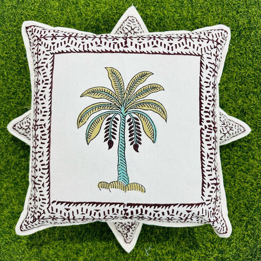 Set of 5 Tropical Palm Tree Cushion Covers with Brown Border