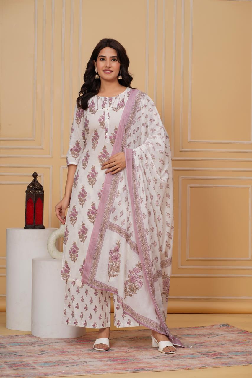 Elegant Floral Print Kurta Set with Dupatta