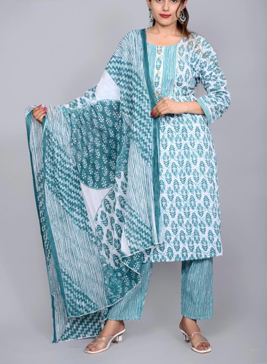 Aqua Printed Cotton Kurti Set