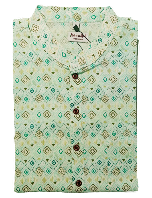 Elegant Mint Green Printed Cotton Kurta