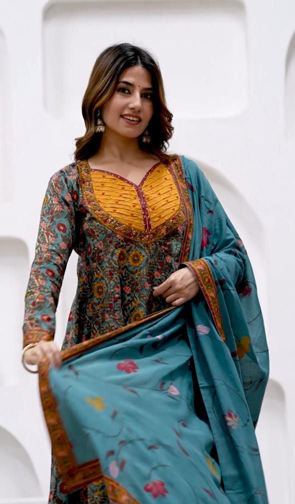 Traditional Printed Anarkali Suit with Dupatta