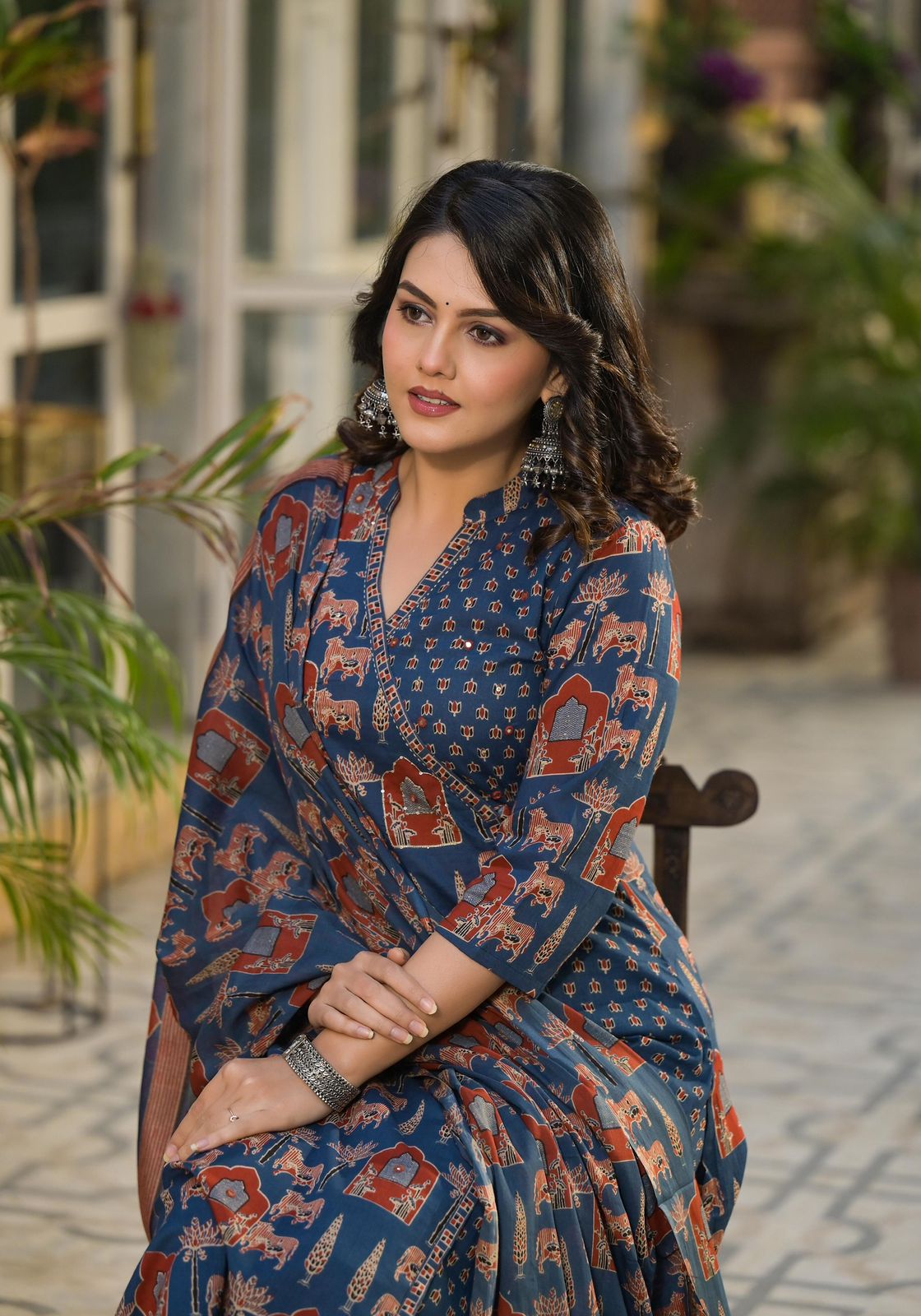 Navy Blue Ethnic Printed Anarkali Kurta