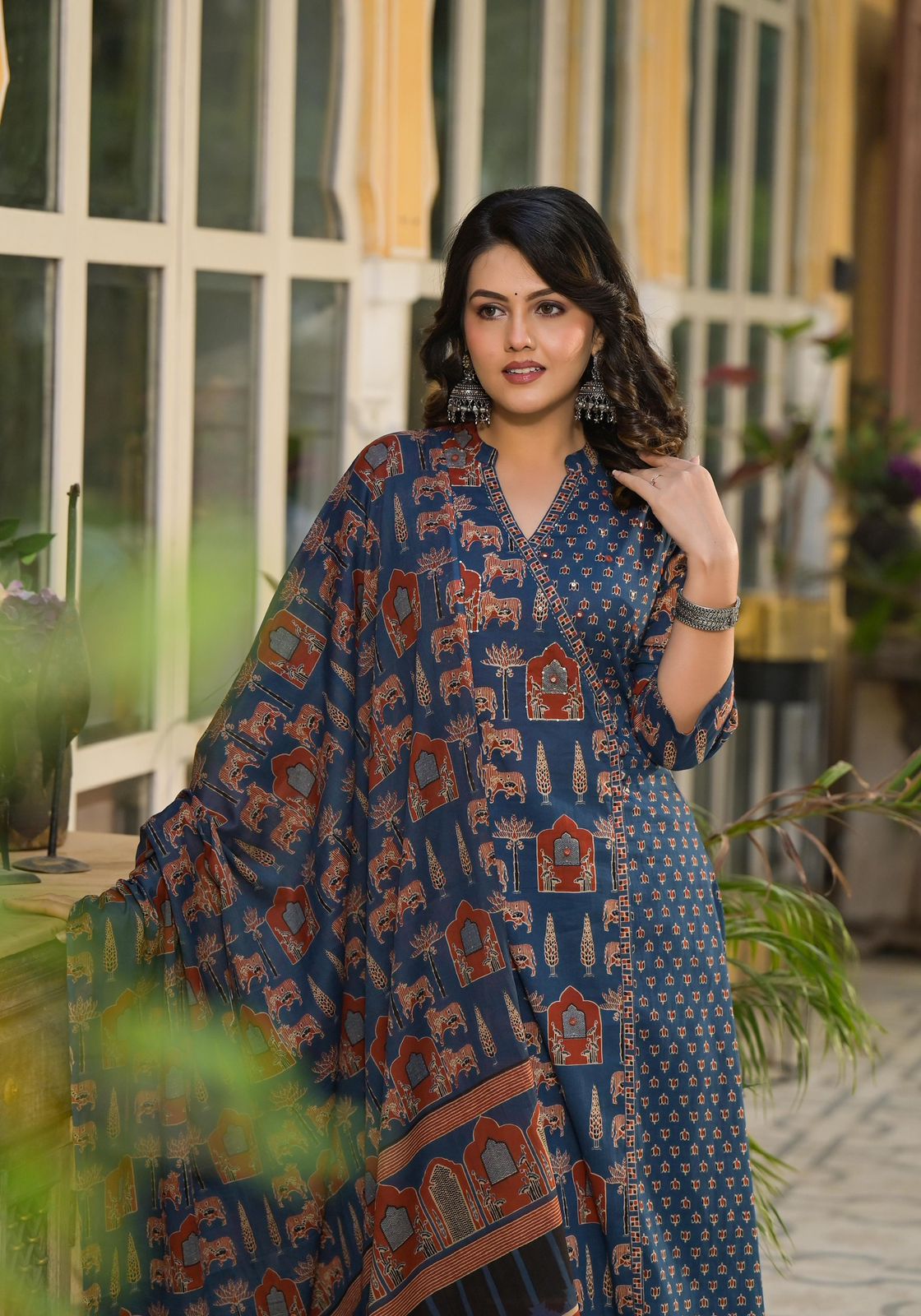 Navy Blue Ethnic Printed Anarkali Kurta