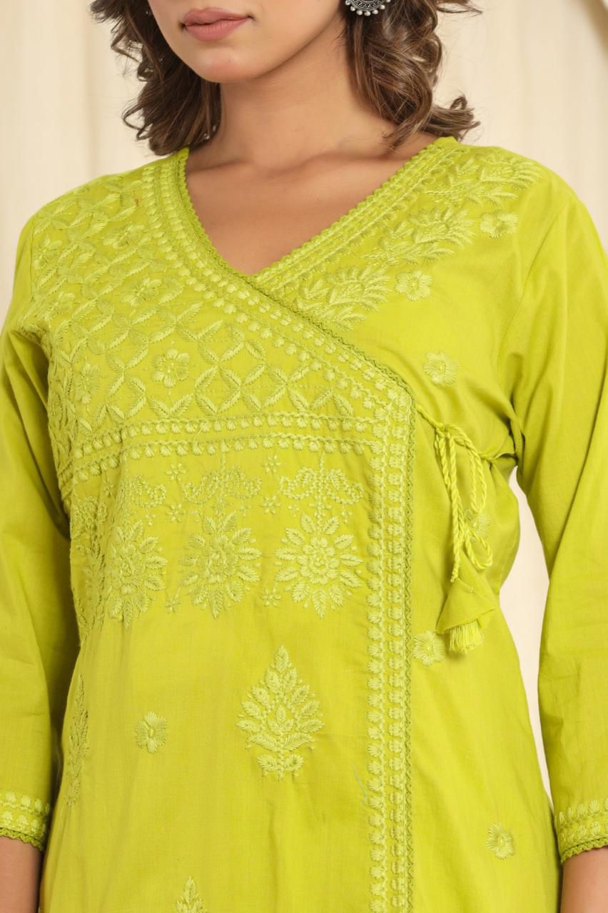 Lime Green Embroidered kurti set